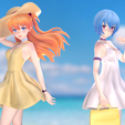 Asuka-and-Rei_Closer.png Asuka and Rei Summer Dress - Evangelion Anime Figurine STL for 3D Printing