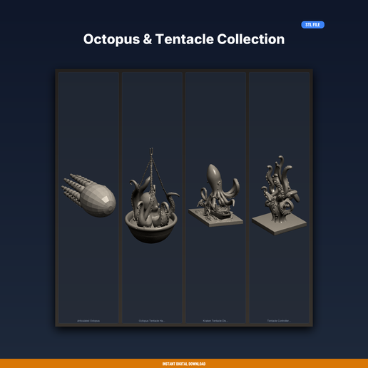 Octopus & Tentacle Collection - 4-Model STL Bundle
