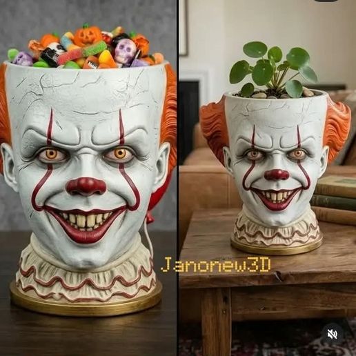 Pennywise Head Planter – Halloween Candy Bowl & Pencil Holder 3D STL