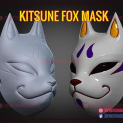 3D model Japanese Kitsune mask VR / AR / low-poly