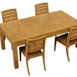 5.jpg Wooden Table & Chairs 3D Model