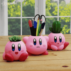 kirby06.png 3D file Kirby Planters Pen Holder Cute Decor Geek Game・3D print object to download