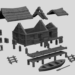 FishermansHut2.jpg Fichier 3D Paysage médiéval - Cabane de pêcheur et jetée・Design pour imprimante 3D à télécharger, DarkRealms