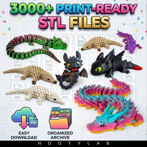 3000+ Flexi Articulated 3D Print STL Bundle | Best-Selling Animals, Dragons, Toys & Fidgets Files for Instant Download |