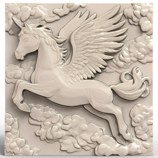 3D Model STL File for CNC Router/Laser & 3D Printer A Pegasus Flying over the Square-shaped Sky 3D model