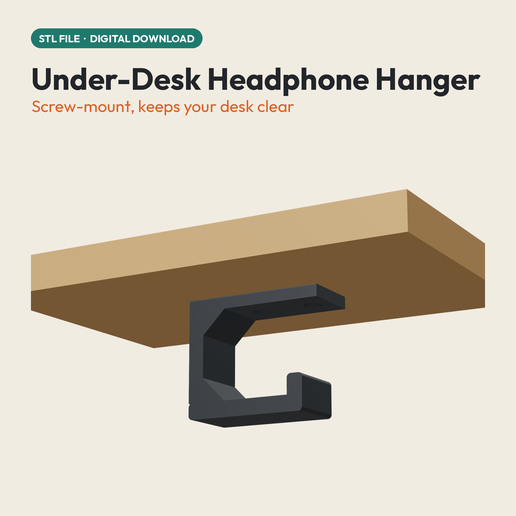 Under Desk Headphone Hanger - Screw Mount Headset Holder