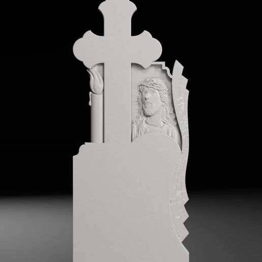 Cross with Candle and Jesus - Tombstone STL for CNC 500x1200mm