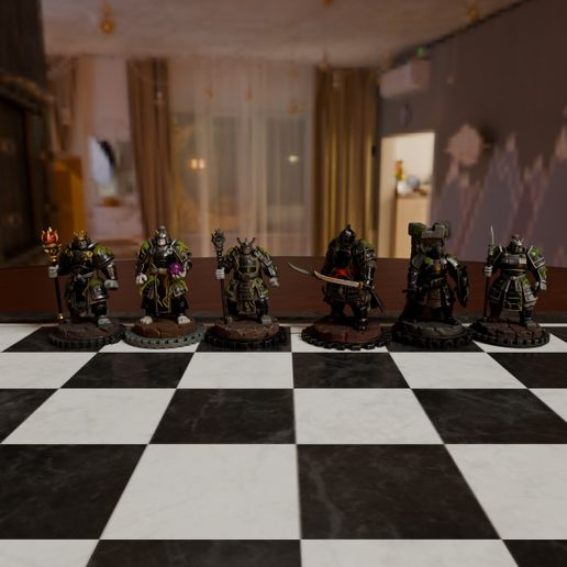 Ember Stone Golem Humanoid Chess Set - Fantasy Chess Set 3D Models 3D model
