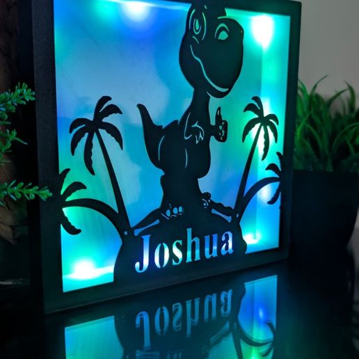 Cute T-Rex & Palm Trees (Customizable Name) - Front Plate for Modular Lightbox
