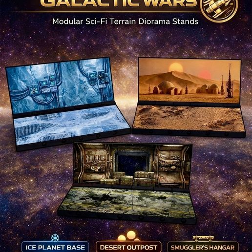 3-in-1 Galactic Sci-Fi Modular Terrain Diorama Stands | Space Opera Display Base (STL + PDF Textures)