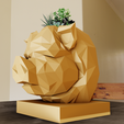 bust-planter-low-poly-2.png pot bellied pig head wall mount low poly planter pot flower vase bust stl 3d print file