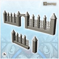 1-PREM.jpg STL file Iron fence set with stone posts and gate (2) - Modern WW2 WW1 World War Diaroma Wargaming RPG・3D print model to download