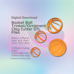 Cover-7.png Clay Cutter STL File Large Basketball Trinket/Ornament  - Home Decor Digital File Download- 5 sizes and 2 Cutter Versions, cookie cutter