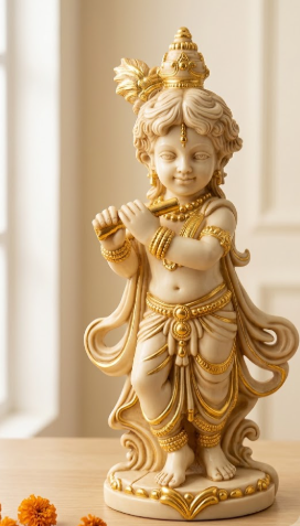 Bal Krishna Playing Flute Statue STL – Hindu God Krishna Idol, Baby Krishna 3D Printable Figurine