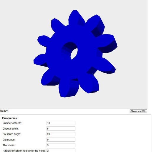 Involute gear: Interactive browser based parametric gear generator using OpenJsCad