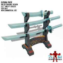 KATANA PACK RBL3D ORIGINAL DESIGN 5.5." AND 9” SCALES FOR SALE NON COMMERCIAL USE OBJ file Katana pack for action figures・3D printer design to download, RBL3D