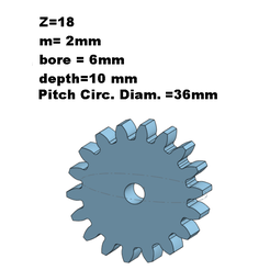 Gear-z-18.png Engrenage droit 18 dents - module de 2 mm - profondeur de 10 mm.