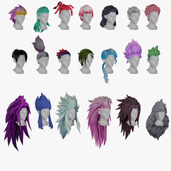 Thumb.png 20 Stylized Male Hair Models Pack 2 - Low Poly