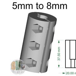 tallCoupler.jpg Free STL file 5mm to 8mm Stepper / 775 Motor Z Axis Tall Shaft Coupler / Coupling・3D printable object to download, BuildModHack