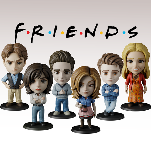 Friends Chibi Figurines - 6 STL Files - Rachel, Monica, Phoebe, Joey, Chandler, Ross
