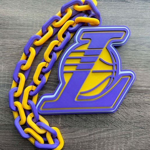 🏀 Los Angeles Lakers Logo Oversized Necklace, Pendant Chain・ 3D