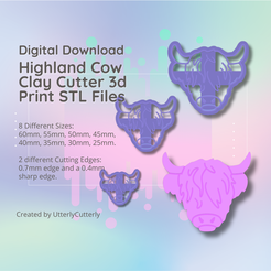 Cover-11.png Cow Clay Cutter - Highland Cow STL Digital File Download- 8 sizes and 2 Cutter Versions