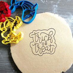 trick-or-treat.jpg Archivo STL Cortador de galletas Trick Or Treat Halloween + Contorno・Objeto imprimible en 3D para descargar