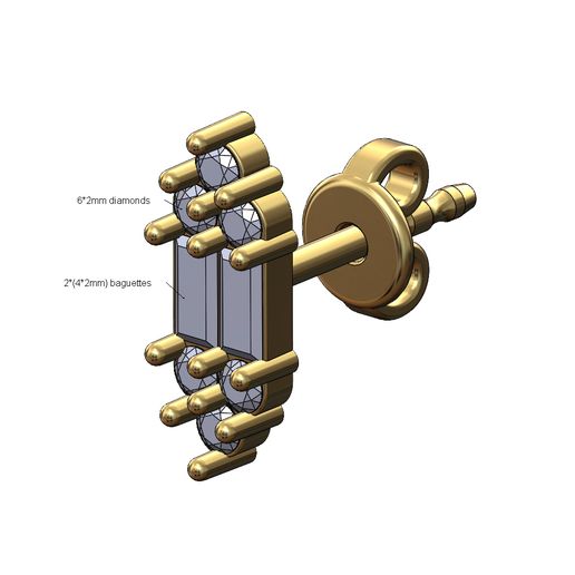 Baguettes and cluster ends diamond stud earring 3D print model 3D model