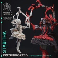Stabitha-1.jpg 3D-Datei Bladed Jester - Jerrys Zirkus des Schreckens - PRESUPPORTED - Illustriert und Statistiken - 32mm Maßstab・Design für 3D-Drucker zum herunterladen