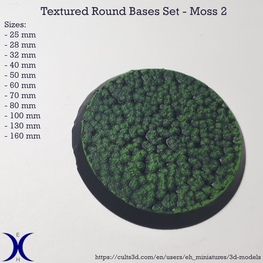 Round_bases_Moss2_promo.png 3 in 1 BUNDLE - Moss 2 Textur Basen Set (rund, quadratisch und rechteckig, oval) + dünne Basen | Perfekt für Tabletop Wargames & RPG's