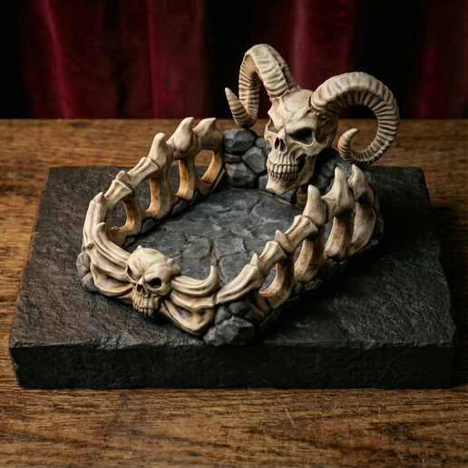 Demon Skull Dice Tray - Underdark Crypt Polyhedral Rolling Pool STL