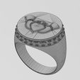 volume1.jpg Diamond halo Claddagh heart crown round signet ring size 9 3D print model
