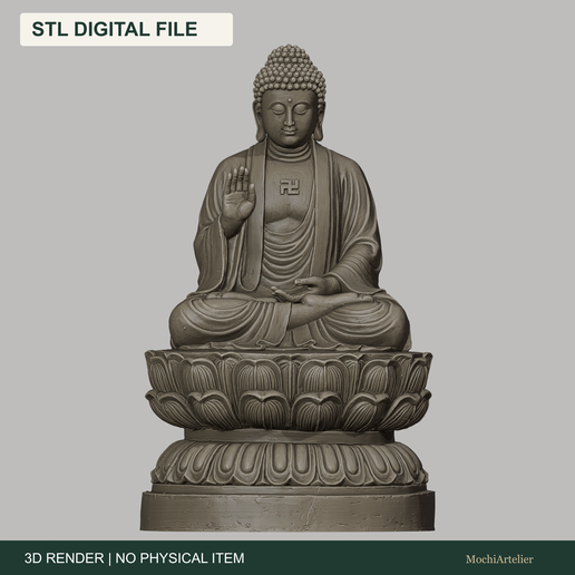 Amitabha Buddha Seated Statue STL - Devotional Digital Sculpture