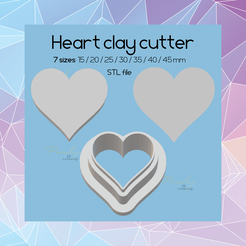 wy 7 J Heart clay cutter 7 sizes: 15 /20/25/30/35/40/45mm STL file NY - cullers, Heart clay cutter | Digital STL file | sharp cutter | 7 sizes | polymer clay cutter
