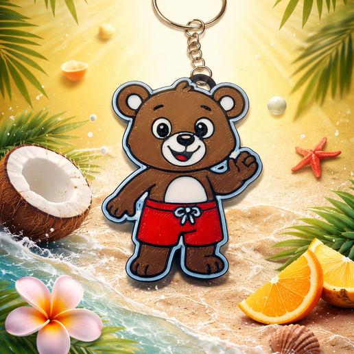 Cute Beach Bear Keychain