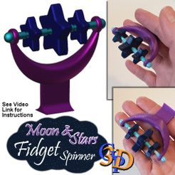 Moon-Stars-Fidget-IMG.jpg STL file Moon and Stars Fidget Spinner Fun Finger Grip Toy for ADHD Anxiety・3D printable design to download