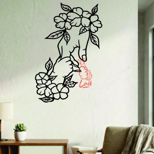 Cuadro Decorativo Manos Familiares con Flores - Vector Corte Láser SVG