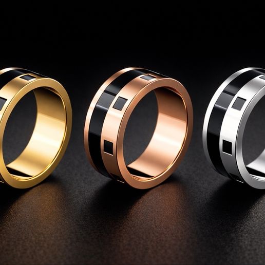 Black Epoxy Square Band Ring 9mm STL – Minimal Geometric Jewelry Ring for Casting