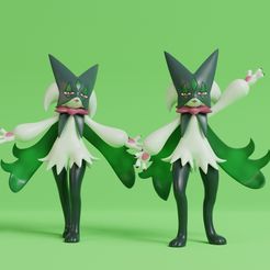 meowscarada-render.jpg Файл STL Покемон - Мяускарада с 2 позами・Дизайн 3D принтера для загрузки