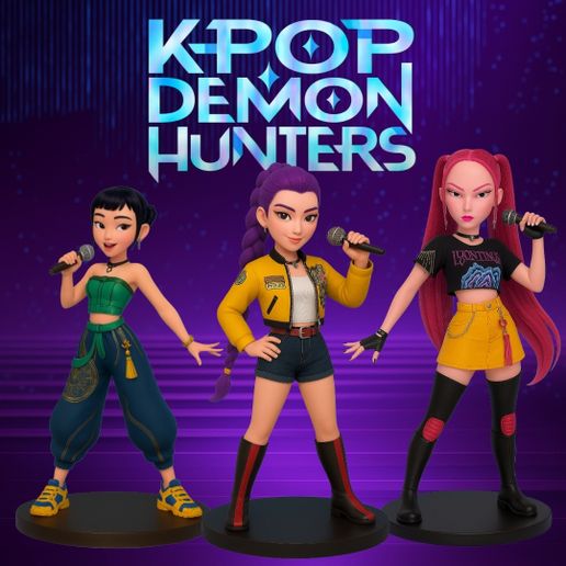 K-Pop Demon Hunters – 3 Character Figure Pack with round base (STL) | Rumi, Zoey & Mira | 3D Printable Set for FDM