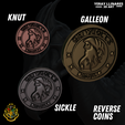 3.png Gringotts Wizarding Bank coins (Galleon, Sickle, and Knut)