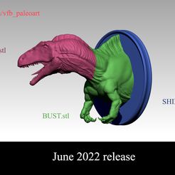 |e patreon.com/vfb_paleoart CG HEAD:stl SHIELD.stl i PERMIAN June 2022 release silane STL file Acrocanthosaurus atokensis bust・3D printer design to download, VFB_Paleoart