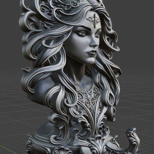Gothic Female Bust with Decorative Hook - Fantasy Sorceress Wall Hanger STL for 3D Printing
