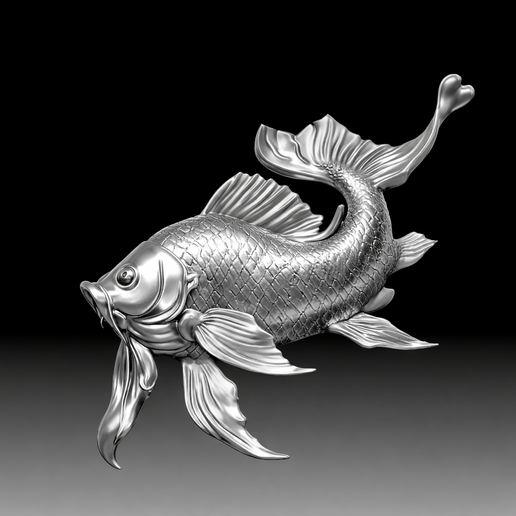 3D digital sculpture of a Koi fish ready for 3d printing