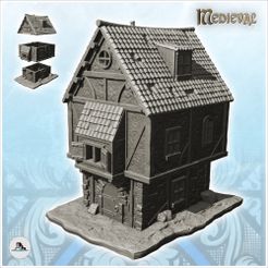1-PREM.jpg Fichier STL Grande maison médiévale avec toit en tuiles, plancher surélevé et fenêtre (5) - Médiéval Gothique Féodal Ancien Archaïque Saga 28mm 15mm・Modèle à télécharger et à imprimer en 3D