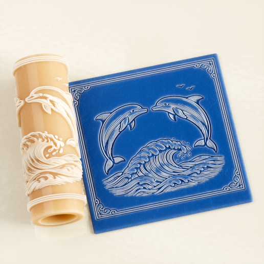 Dolphin Wave Texture Roller STL File – Ocean Scene Design for Clay, Pottery & Fondant