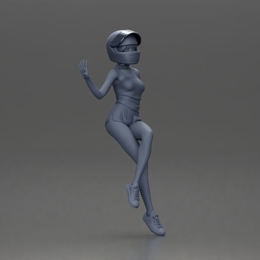 3DG1-0008.jpg Женщина в красной рубашке и шлеме сидит на мотоцикле