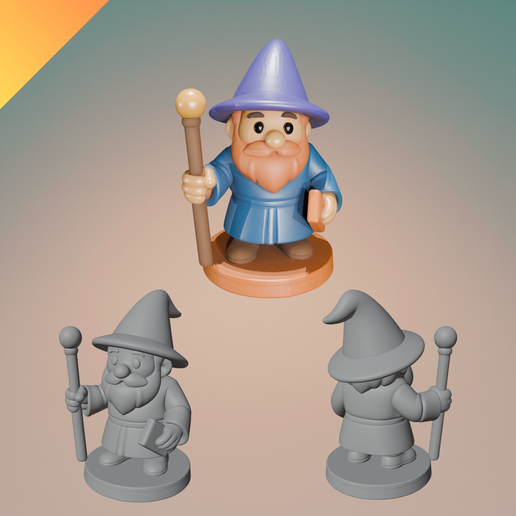 Wizard Pawn 3D Print Model – Fantasy Wizard Board Game Piece – STL and GLB Formats – One-Piece Tabletop Wizard Figure 3D model