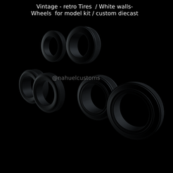 Vintage - retro Tires / White walls- Wheels for model kit / custom diecast STL-Datei Vintage - Retro-Reifen / Weißwandreifen - Räder für Modellbausätze / Custom Diecast herunterladen • Modell für 3D-Drucker, ditomaso147