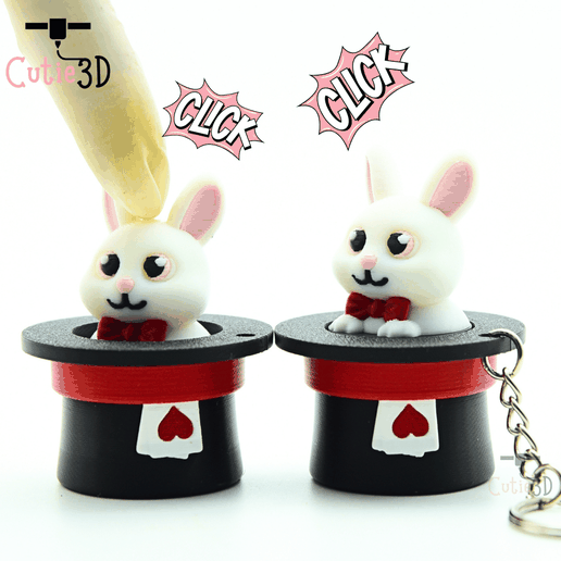 Cutie3D Magic Hat Bunny Fidget Clicker Keychain - Cute Backpack Keychain